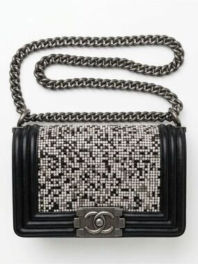 CHANEL LIMITED EDITION BLACK EMBELLISHED SWAROVSKI CRYSTAL BOY BAG